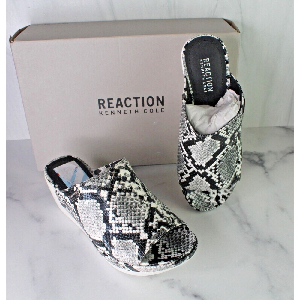 REACTION Kenneth Cole Women's Snake-Print PEPEA Slide Wedge Sandals 6 Black NIB